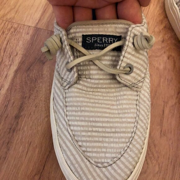 Sperry Crest Vibe Seersucker Boat Shoes Gray/White Women's Size 8.5 - Picture 5 of 6